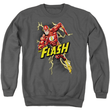 Charcoal men's crewneck sweatshirt with The Flash Bolt Run graphic