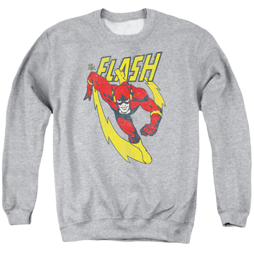 Athletic heather men's crewneck sweatshirt with The Flash Lightning Trail graphic