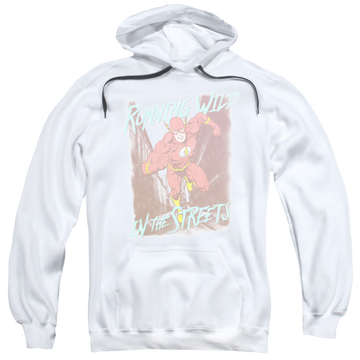White pullover hoodie with The Flash Running Wild graphic