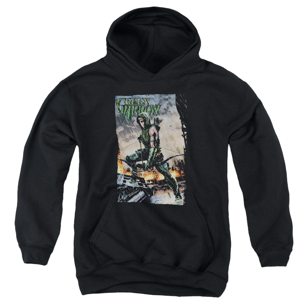 Green Arrow Fire And Rain - Youth Hoodie Youth Hoodie (Ages 8-12) Green Arrow