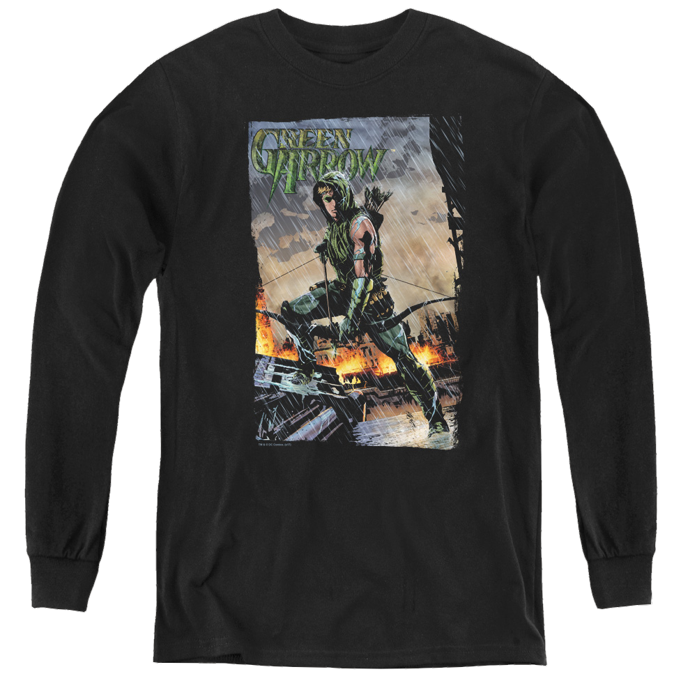 Green Arrow Fire And Rain - Youth Long Sleeve T-Shirt Youth Long Sleeve T-Shirt Green Arrow