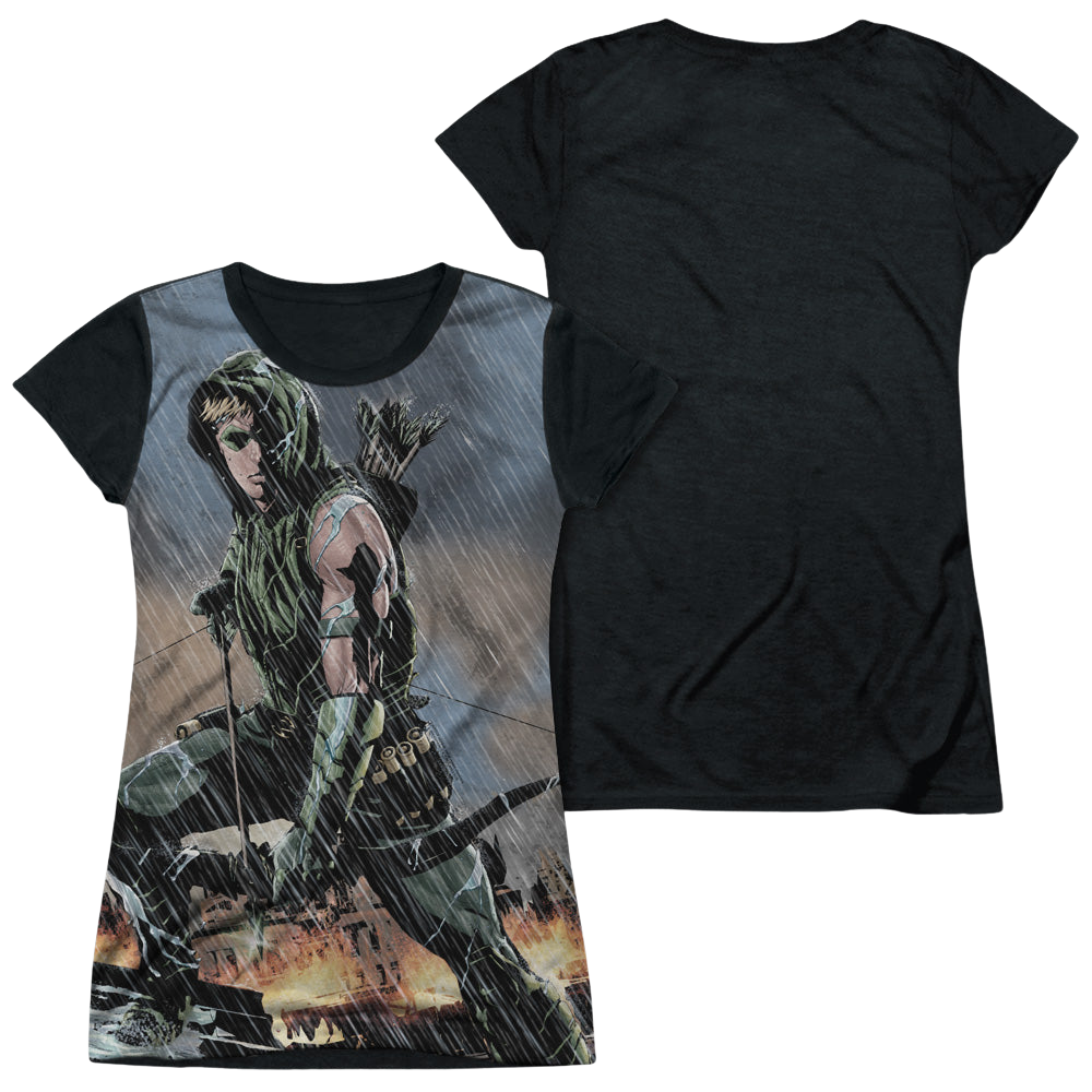Green Arrow Rain - Juniors Black Back T-Shirt Juniors Black Back T-Shirt Green Arrow