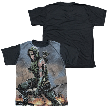 Green Arrow Rain - Youth Black Back T-Shirt Youth Black Back T-Shirt (Ages 8-12) Green Arrow