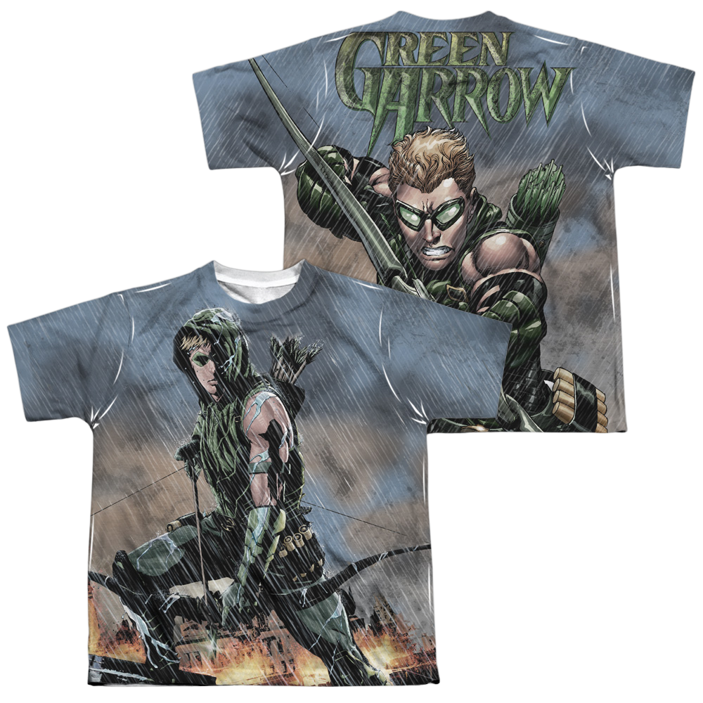 Green Arrow Rain (Front/Back Print) - Youth All-Over Print T-Shirt Youth All-Over Print T-Shirt (Ages 8-12) Green Arrow