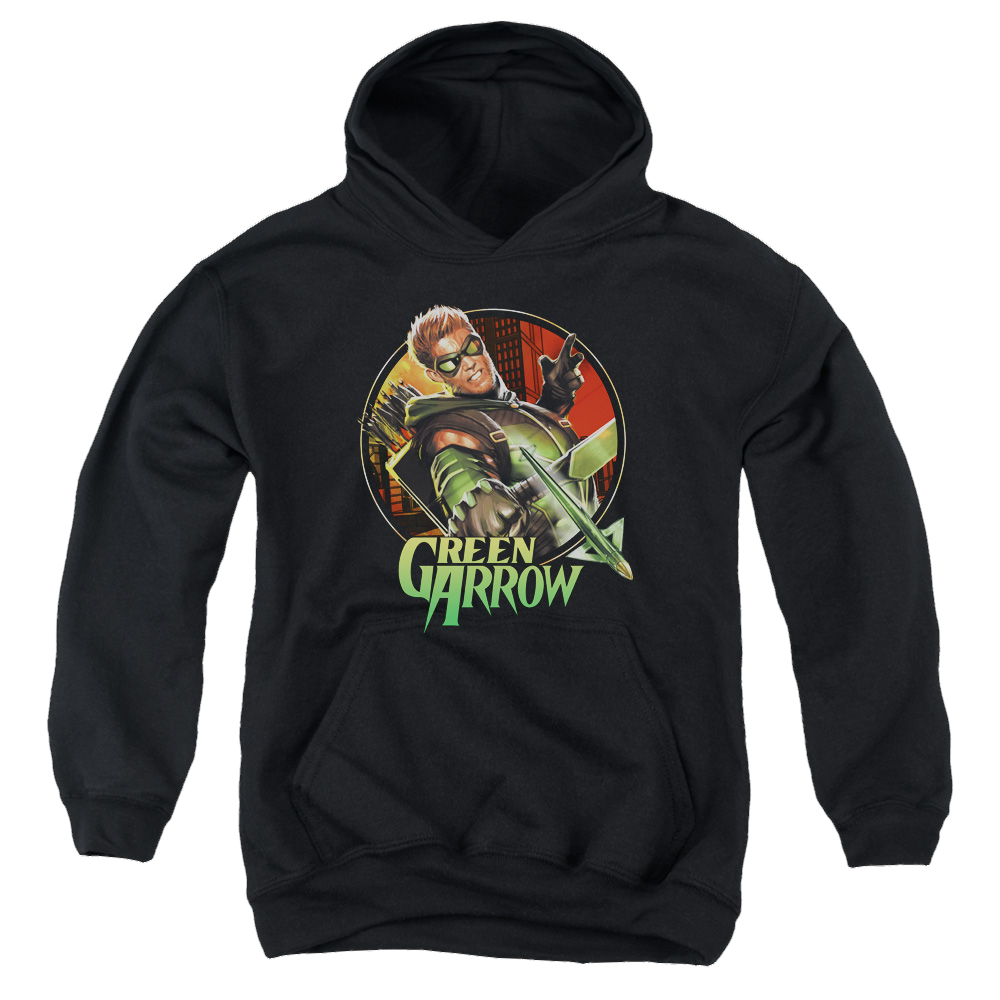Green Arrow Sunset Archer - Youth Hoodie Youth Hoodie (Ages 8-12) Green Arrow
