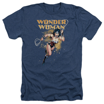 Navy men's heather t-shirt with Wonder Woman Justice League Star Lasso graphic