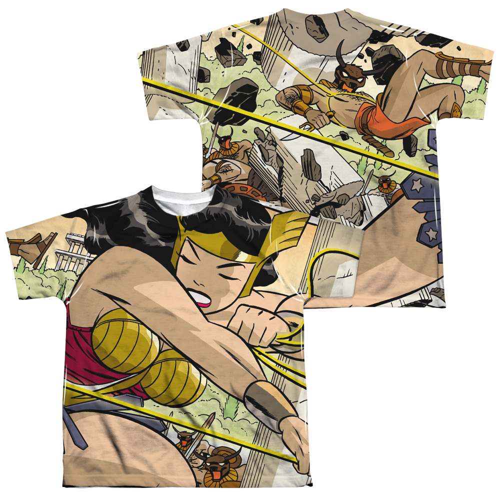 Wonder Woman Minotaur Battle (Front/Back Print) - Youth All-Over Print T-Shirt Youth All-Over Print T-Shirt (Ages 8-12) Wonder Woman