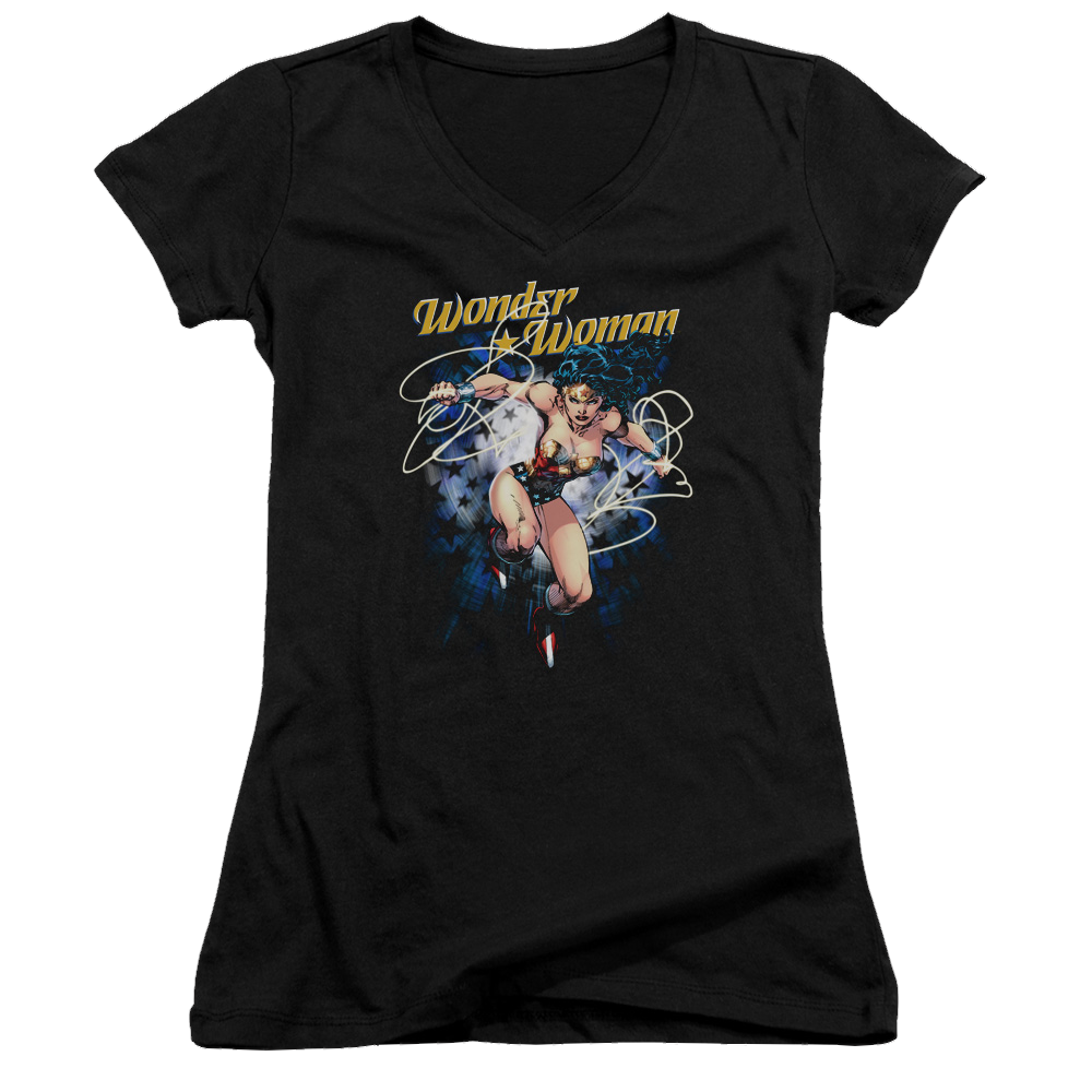 Justice League Starburst Juniors V-Neck T-Shirt Juniors V-Neck T-Shirt Wonder Woman