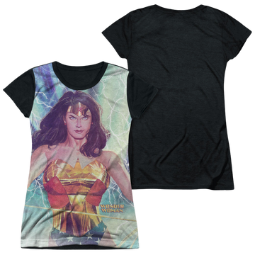 Justice League Stormy Heroine - Juniors Black Back T-Shirt Juniors Black Back T-Shirt Justice League