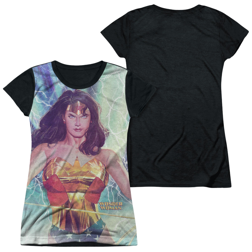 Justice League Stormy Heroine - Juniors Black Back T-Shirt Juniors Black Back T-Shirt Justice League
