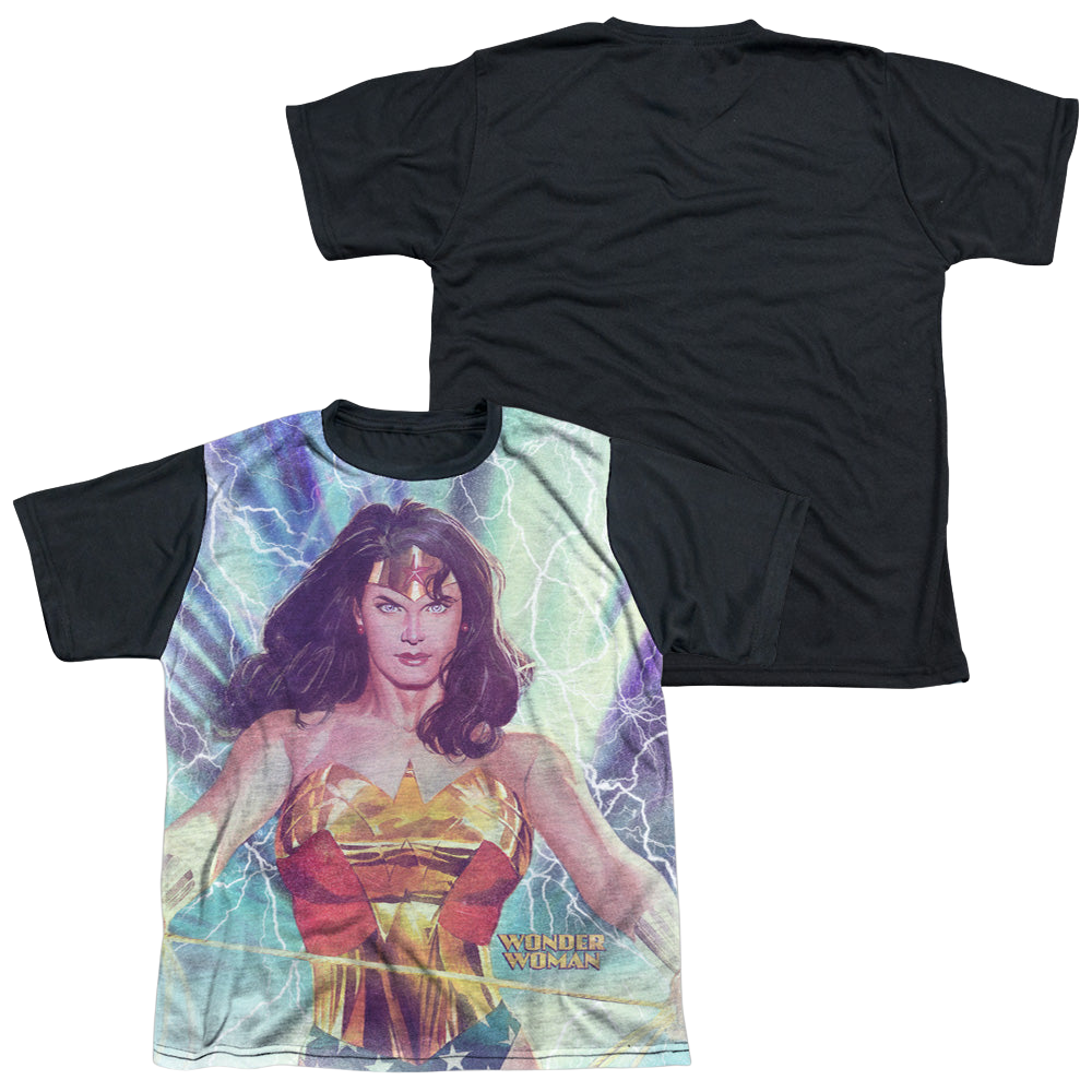 Justice League Stormy Heroine - Youth Black Back T-Shirt Youth Black Back T-Shirt (Ages 8-12) Justice League