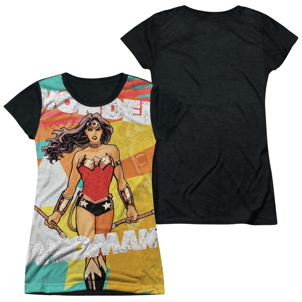 Justice League Hands Full Juniors Black Back T-Shirt Juniors Black Back T-Shirt Wonder Woman
