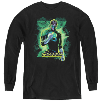 Black youth long sleeve t-shirt with Green Lantern Gl Brooding graphic