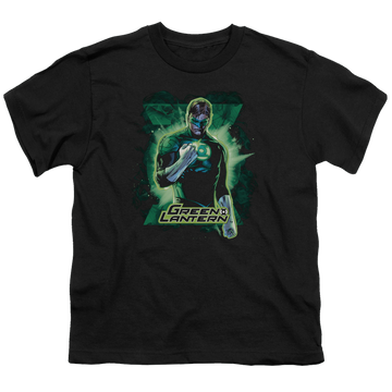 Black youth t-shirt for ages 8 to 12 with Green Lantern Gl Brooding graphic