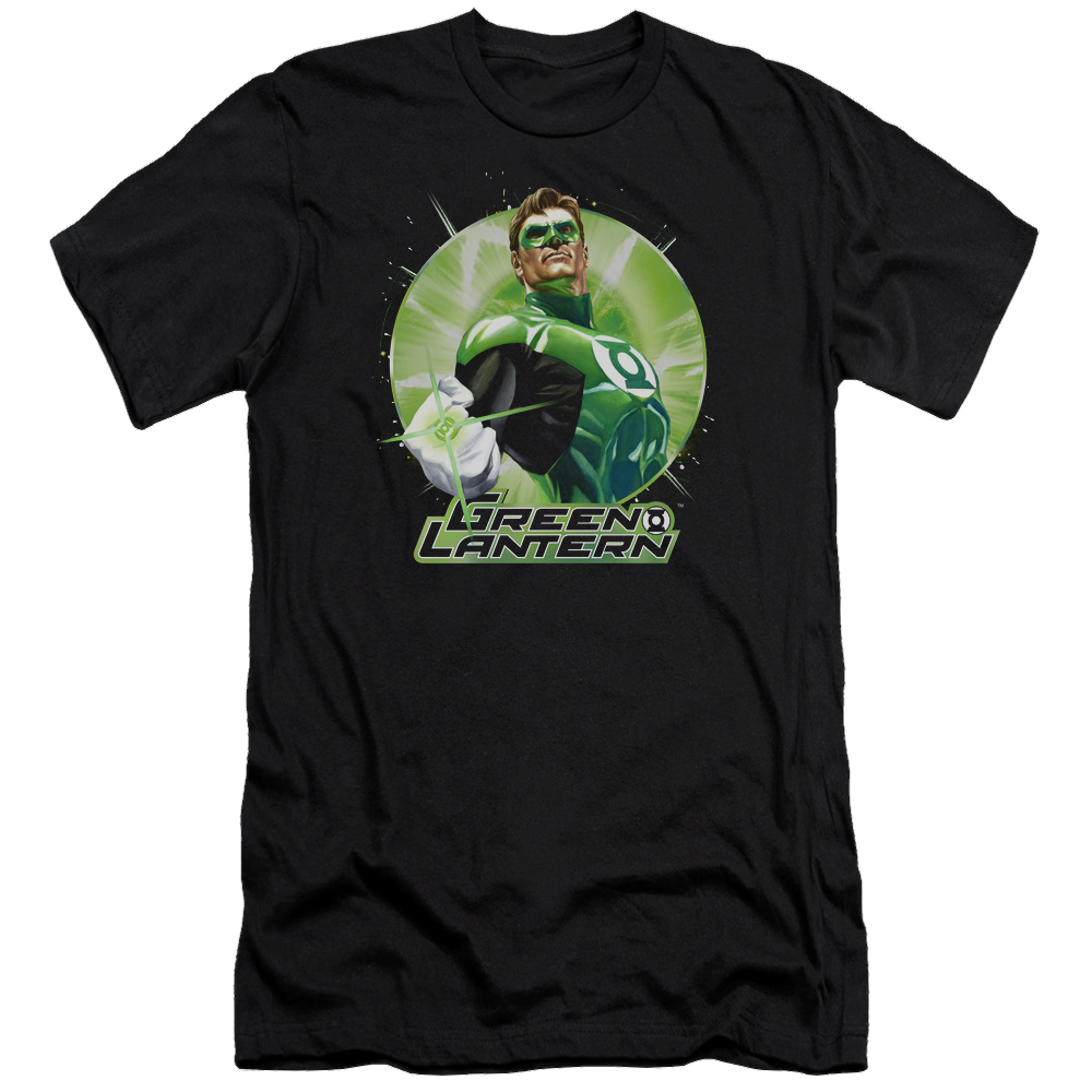 Jla Green Static Premium Adult Slim Fit T-Shirt Men's Premium Slim Fit T-Shirt Green Lantern