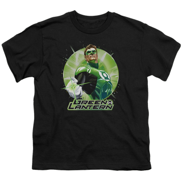 Black youth t-shirt for ages 8 to 12 with Green Lantern Green Static graphic