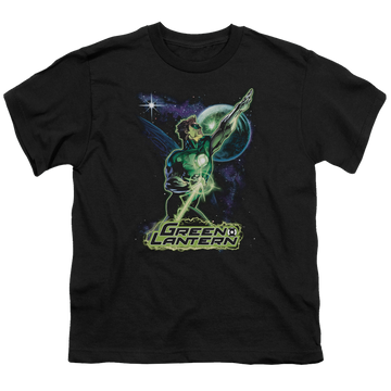 Black youth t-shirt for ages 8 to 12 with Green Lantern Hal Galaxy graphic