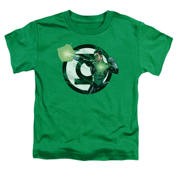Kelly green kid's t-shirt for ages 4 to 7 with Green Lantern Blasting Logo graphic