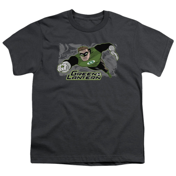 Charcoal youth t-shirt for ages 8 to 12 with Green Lantern Space Cop graphic