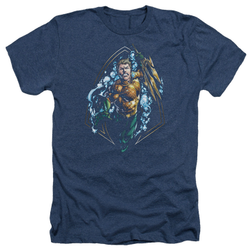 Navy men's heather t-shirt with Aquaman Thrashing graphic
