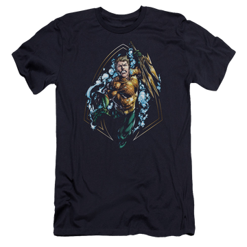 Navy men's premium slim fit t-shirt with Aquaman Thrashing graphic