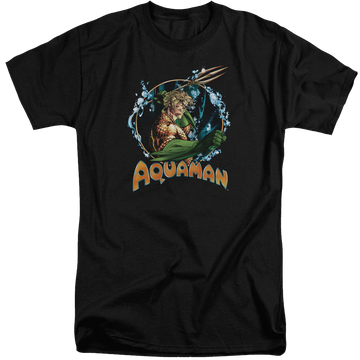 Black men's tall fit t-shirt with Aquaman Ruler Of The Seas graphic