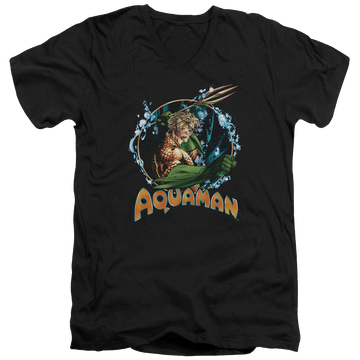 Black men's v-neck t-shirt with Aquaman Ruler Of The Seas graphic