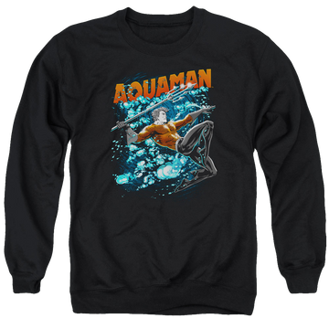 Black men's crewneck sweatshirt with Aquaman Aqua Bubbles graphic