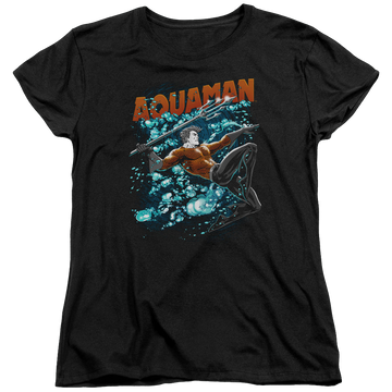 Black women's t-shirt with Aquaman Aqua Bubbles graphic