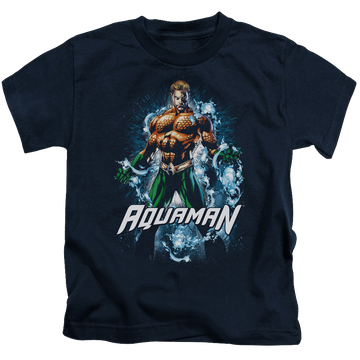Navy kid's t-shirt for ages 4 to 7 with Aquaman Water Powers graphic