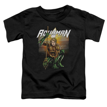 Black toddler t-shirt with Aquaman Beach Sunset graphic