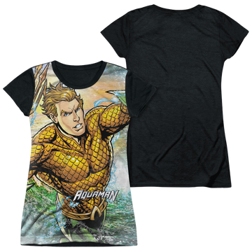 Aquaman Rough Seas juniors black back t-shirt