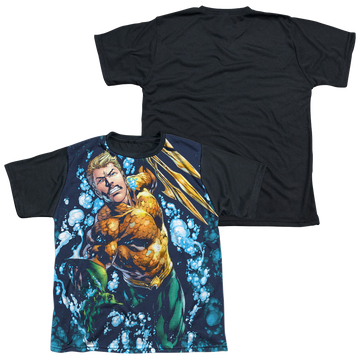 Aquaman Trident youth black back t-shirt for ages 8 to 12