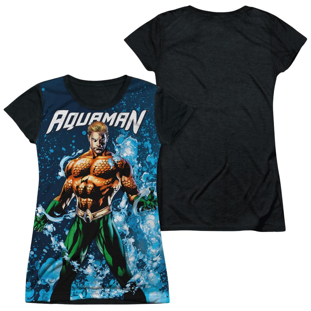 Aquaman Bubbles Everywhere - Juniors Black Back T-Shirt Juniors Black Back T-Shirt Aquaman