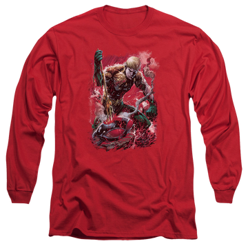 Red men's long sleeve t-shirt with Aquaman Finished graphic