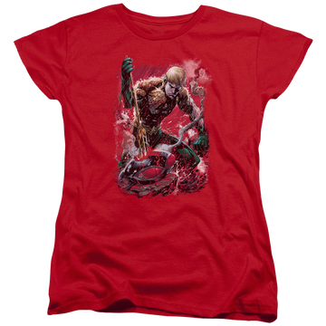 Red women's t-shirt with Aquaman Finished graphic