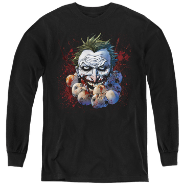 Black youth long sleeve t-shirt with Joker Doll Heads graphic