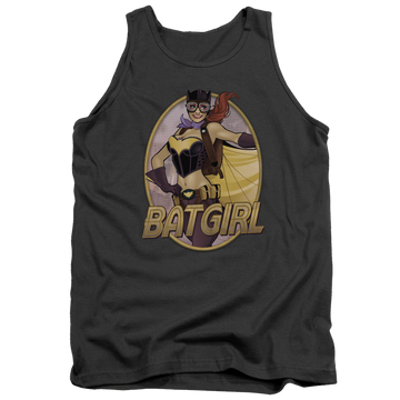 Charcoal men's tank with Batman Batgirl Bombshell graphic