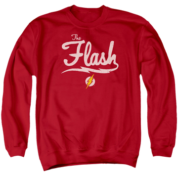 Red men's crewneck sweatshirt with The Flash Old School Flash graphic