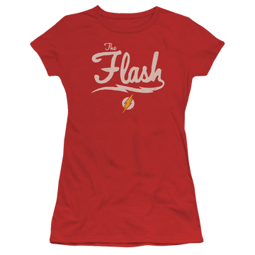 Red juniors t-shirt with The Flash Old School Flash graphic
