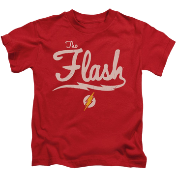 Red kid's t-shirt for ages 4 to 7 with The Flash Old School Flash graphic