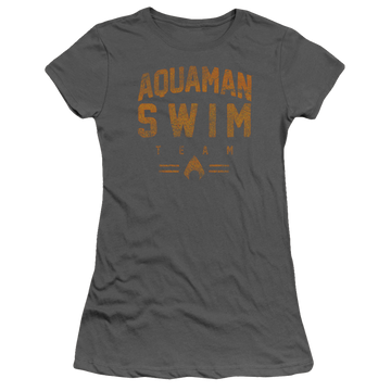 Charcoal juniors t-shirt with Aquaman Swin Team graphic