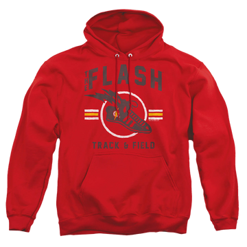 Red pullover hoodie with The Flash Track And Field graphic
