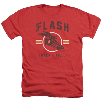 Red men's heather t-shirt with The Flash Track And Field graphic