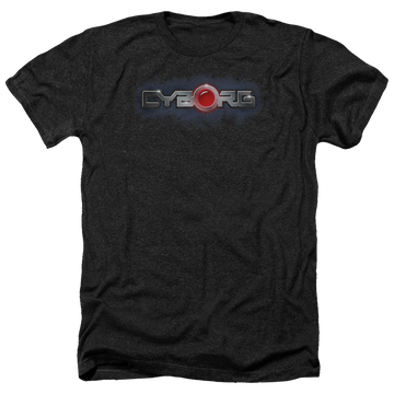 Charcoal men's heather t-shirt with DC Comics Justice League Cyborg Title graphic