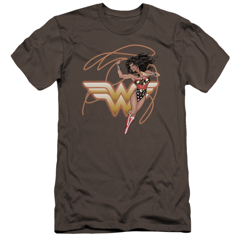 Justice League Glowing Lasso Men's Premium Slim Fit T-Shirt Men's Premium Slim Fit T-Shirt Wonder Woman