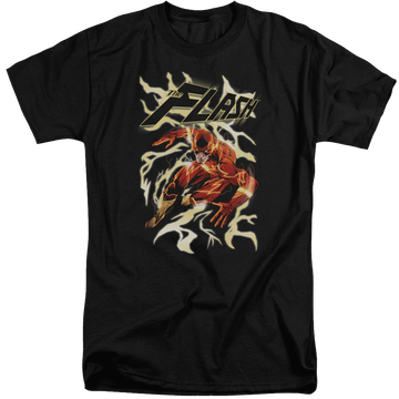 Black men's tall fit t-shirt with The Flash Electric Run graphic
