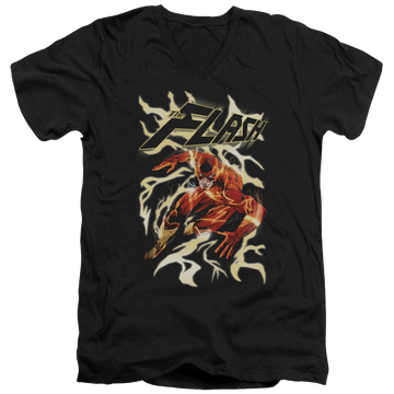 Black men's v-neck t-shirt with The Flash Electric Run graphic