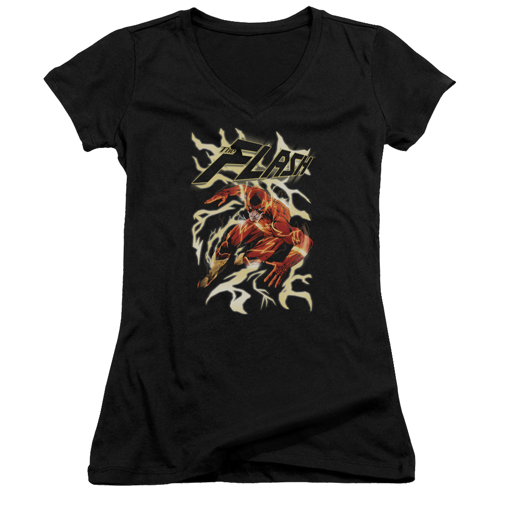 Flash, The Electric Run - Juniors V-Neck T-Shirt Juniors V-Neck T-Shirt The Flash