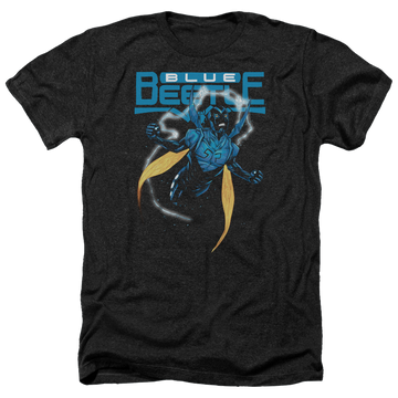 Charcoal men's heather t-shirt with DC Comics Justice League Blue Beetle graphic